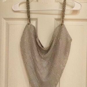 SPARKLY Crystal mesh chain halter top